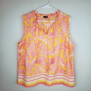 Talbots Size L Pink Orange Floral Striped Lightweight Tanktop With Tassels